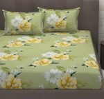 Premium Green Floral Elastic Fitted King size Cotton Bedsheets with 2 Pillow covers |by Supreme Home Collective - Image 2