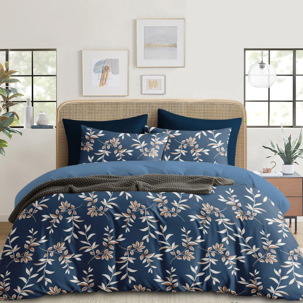 01_18 Premium Cotton 210 TC Leaf Printed Flat Queen size Bedsheets with 2 Pillow Covers | by Supreme Home Collective - Image 1
