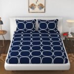 Blue leaf Pattern Cotton Elastic Fitted Bedsheet & Pillow cover set |by Supreme Home Collective