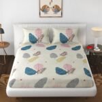 Magical Feathers Printed Cotton Elastic Fitted Cotton king size Bedsheets with Pillow covers |by Supreme Home Collective