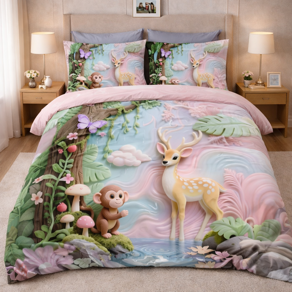 7Dbedsheetsjungle 7D Digital Magical Safari Printed Bedsheet (Buy 1 Get 1 Free ) - Image 1