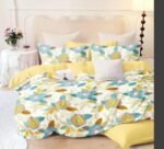 Premium Yellow leafs & Floral Elastic Fitted Cotton Bedsheets with 2 Pillow covers |by Supreme Home Collective