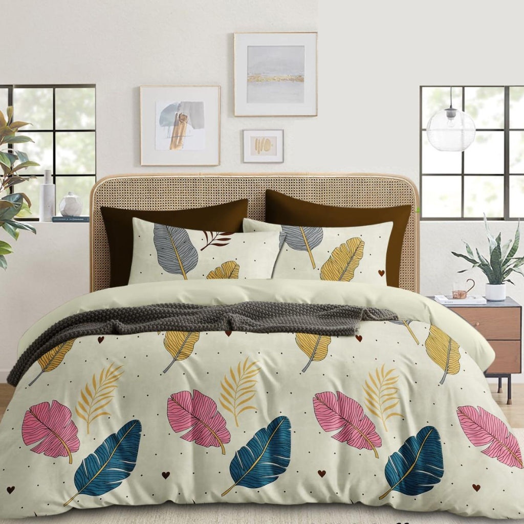 8008_e792632e-dcdd-440b-9bc6-0ff0b3534e63 Premium Cotton 210 TC Feathers Printed Flat Queen size Bedsheets with 2 Pillow Covers | by Supreme Home Collective - Image 1