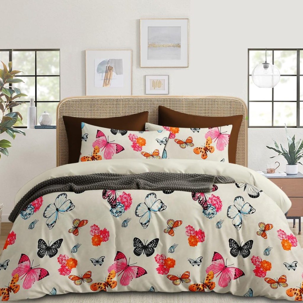 8014_5d4660e6-e11e-4e93-afc2-901944974443 Cute Butterfly Printed |210Tc Cotton Queen size Bedsheet set (Buy 1 Get 1 Free) - Image 1
