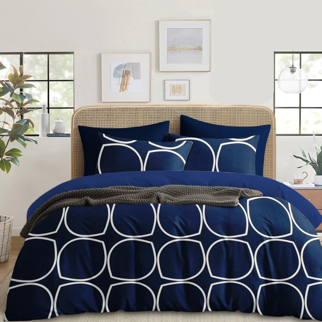 8027_b65a0139-ac7e-4fa6-b68c-77deb547012c Blue Leaf Pattern |210 TC Cotton Queen size Bedsheets set (Buy 1 Get 1 Free) - Image 1