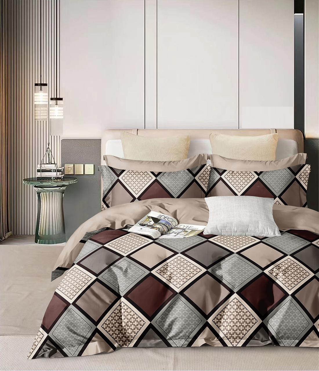 8034 Premium Elastic Fitted Coffee Boxes King size Bedsheets with 2 Pillow covers |by Supreme Home Collective - Image 1