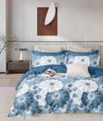 Premium Ocean Blue Floral Elastic Fitted Cotton Bedsheet with 2 Pillow covers | by Supreme Home Collective