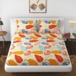 Premium Red Feathers Elastic Fitted Cotton King size Bedsheet with 2 Pillow covers |by Supreme Home collective