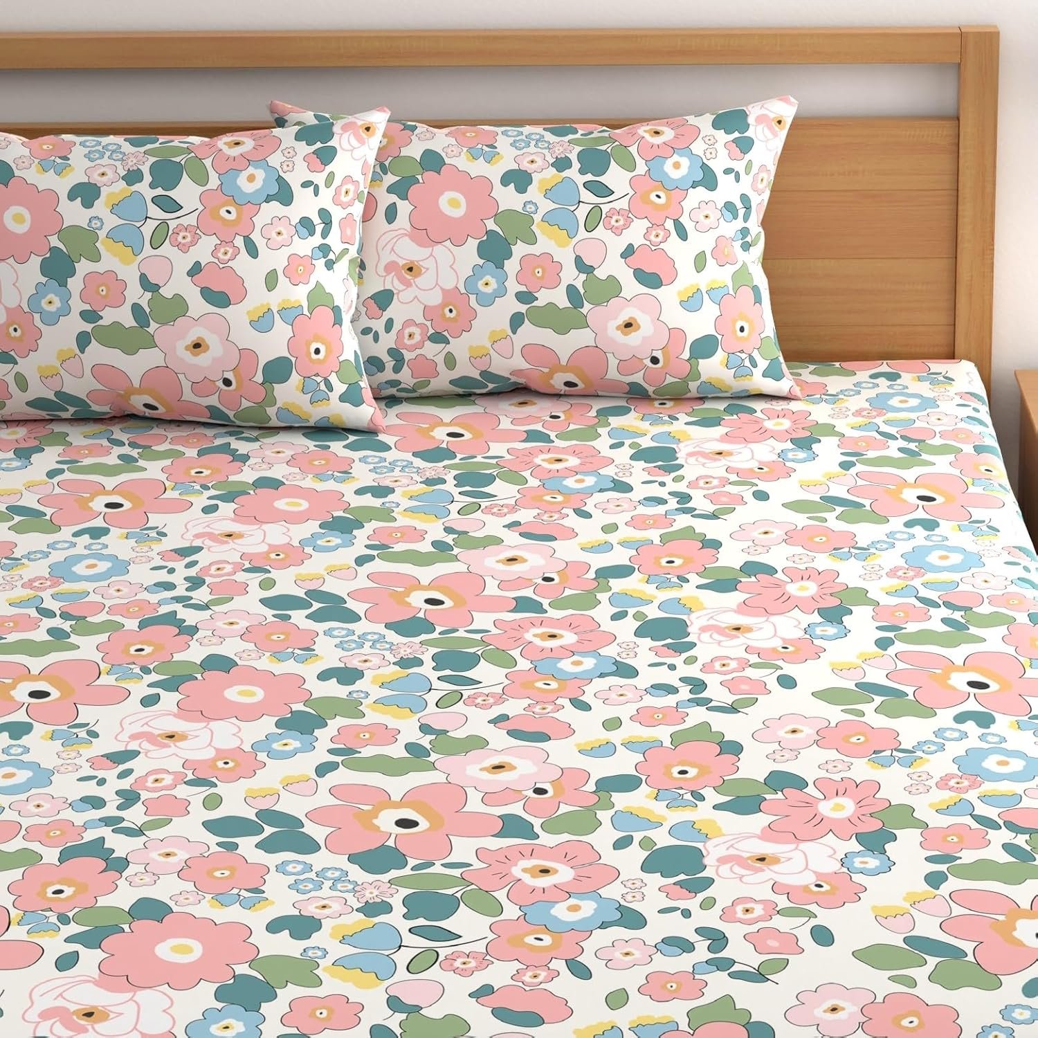 81APoXbwkfL._SL1500_32213fcd-d1e0-4ee3-b2c1-6331d9fdbd22 Beautiful Pink Flower | 210 TC Cotton Queen size Bedsheets set (Buy 1 & Get 1 Free) - Image 1