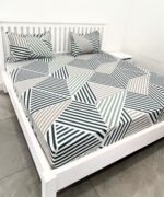 Premium Geometric Grey Elastic Fitted Cotton King size Bedsheet with 2 Pillow covers |by Supreme Home collective