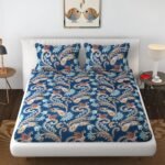 Blue Paisley Design Premium Cotton Fitted Bedsheets with Pillow covers |by Supreme Home Collective