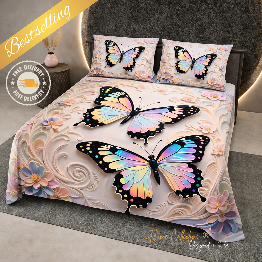 9 Dreamy Butterfly 7D Digital Printed Bedsheet (Buy 1 Get 1 Free) - Image 1