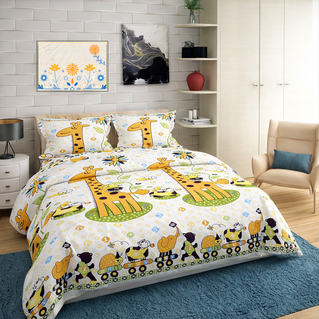Animalprintedbedsheets Kids cartoon Animal Printed 210 TC Cotton Queen size Bedsheet with 2 Pillow covers |by Supreme Home Collective - Image 1
