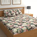 Premium Elastic Fitted Brown floral Cotton king size Bedsheet with Pillow cover |by Supreme Home Collective