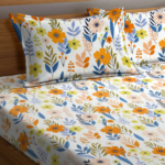 Premium Elastic Fitted Orange Floral Printed King size Bedsheet with 2 Pillow covers |by Supreme Home Collective - Image 2