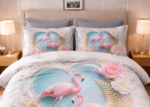 7D Digital Printed Beautiful Pink Flamingo Bedsheets (Buy 1 Get 1 Free) - Image 2