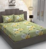 Premium Green Floral Elastic Fitted King size Cotton Bedsheets with 2 Pillow covers |by Supreme Home Collective