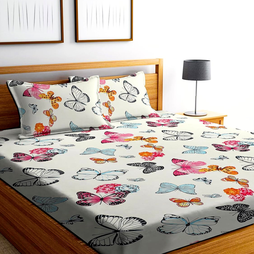 HomeCollectiveIndia_7 Cute Butterfly 360 Degree Elastic Fitted King size Bedsheets with Pillow covers |by Supreme Home Collective - Image 1