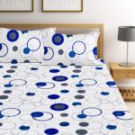 White Blue Circle Printed cotton Elastic Fitted Bedsheets with Two Pillow covers |by Supreme Home Collective