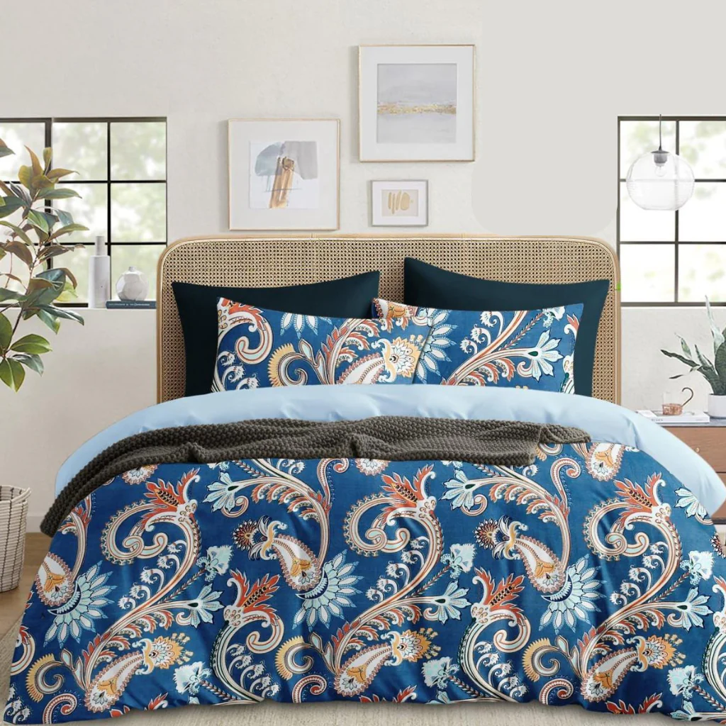 Primium Cotton 210tc Blue Paisley Designer |210Tc Cotton Queen size Bedsheet set (Buy 1 Get 1 Free ) - Image 1