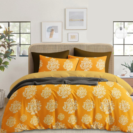 Yellow saffron Floral Printed 210 TC Cotton Queen size Bedsheet with 2 Pillow covers| by Supreme Home Collective