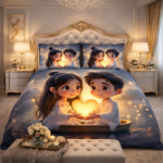 Couple in Magical Boat 7D Digital printed Bedsheet (Buy 1 Get 1 Free )